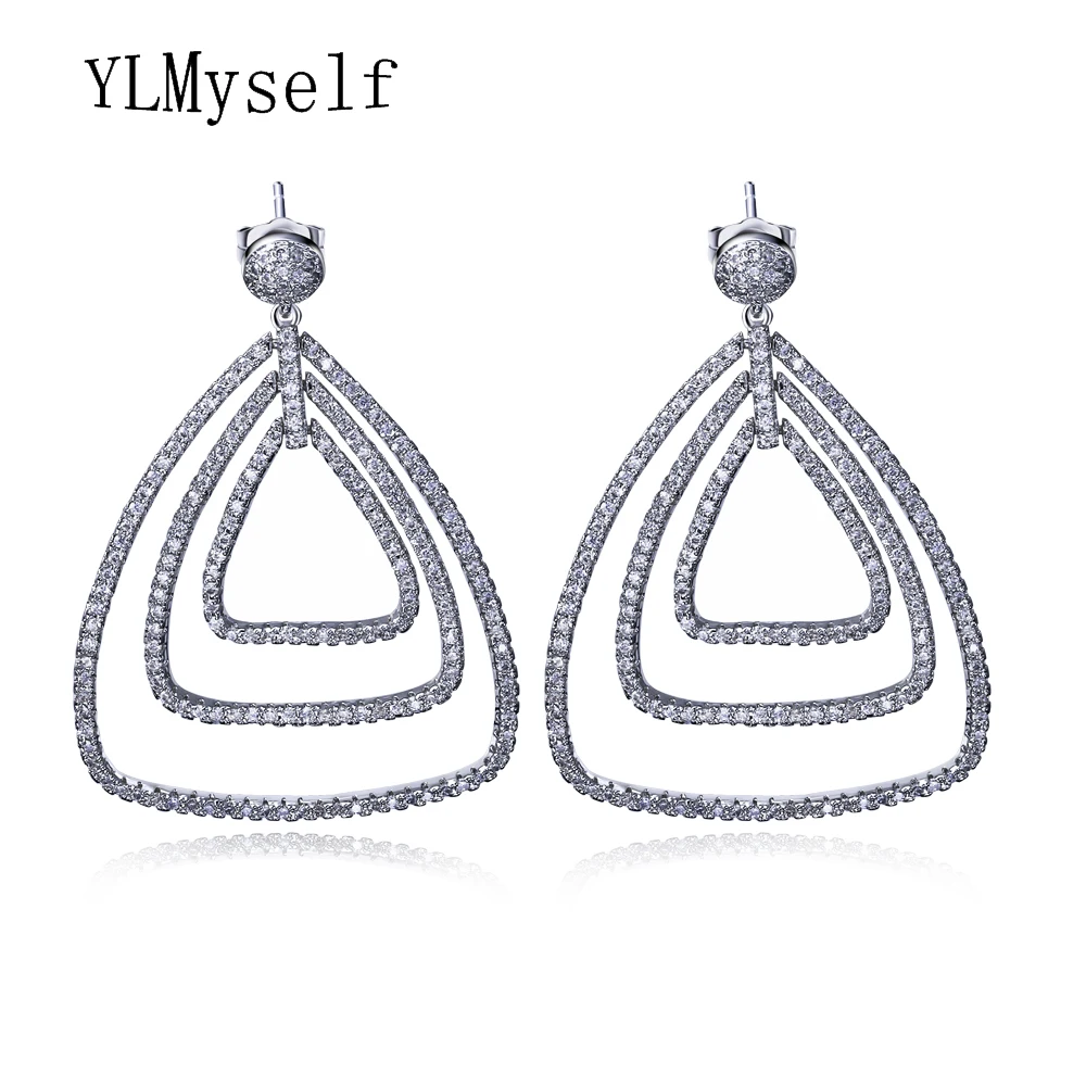 Fashion jewelry large accessories Clear crystal brincos de festa joyeria Trendy Dropshipping Triangle big Earrings for women
