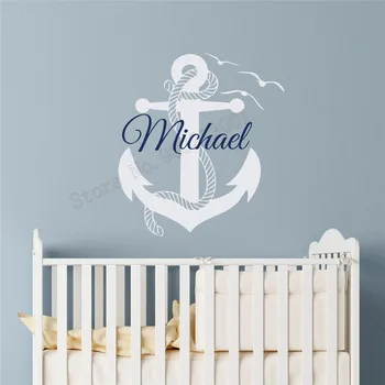 

Wall Decoration Nautical Anchor Room Sticker Vinyl Art Removeable Personalized Initial Name Poster Boys Kids Decal Beauty LY356