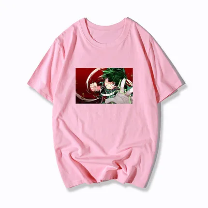Аниме Мой герой училища футболки для мужчин с коротким рукавом костюм Boku No Hero Academy Косплей Забавный мультфильм футболка футболки топы - Цвет: Розовый