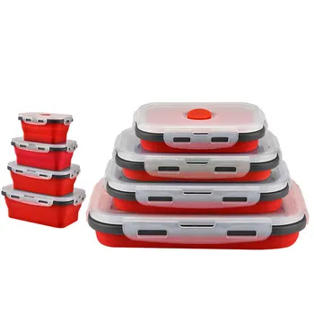 

Folding Silicone Bento Box for Kid Portable Food Box Collapsible Lunchbox Bento Healthy Rectangle Travel Food Container