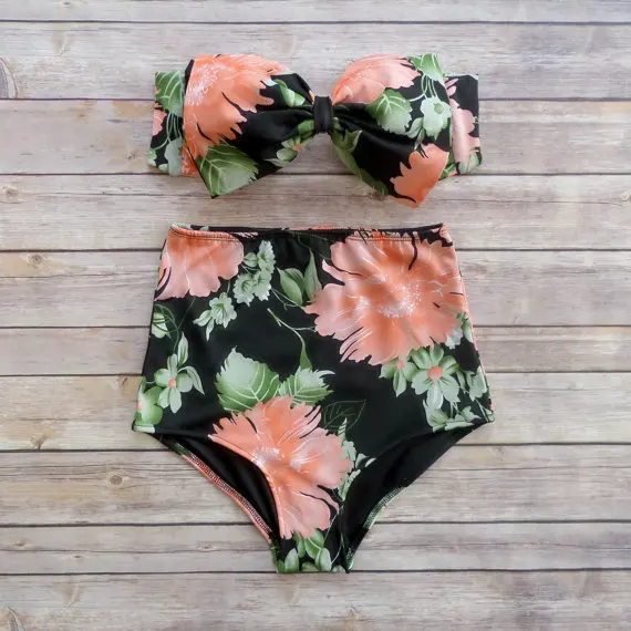 

2019 New sexy haigh waist bow-knot two piece women bikini swimwear bathing suit swimsuit