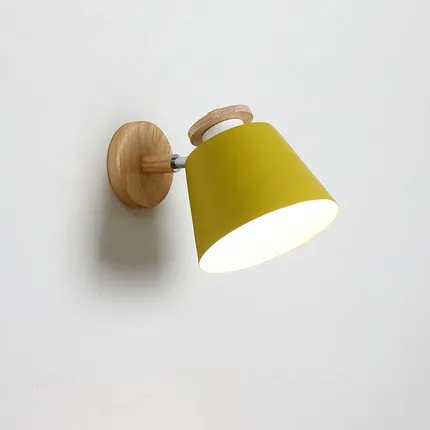 Скандинавский регулируемый светодиодный настенный светильник для спальни, деревянный E27 настенный светильник для чтения, настенный металлический прикроватный светильник - Цвет абажура: yellow