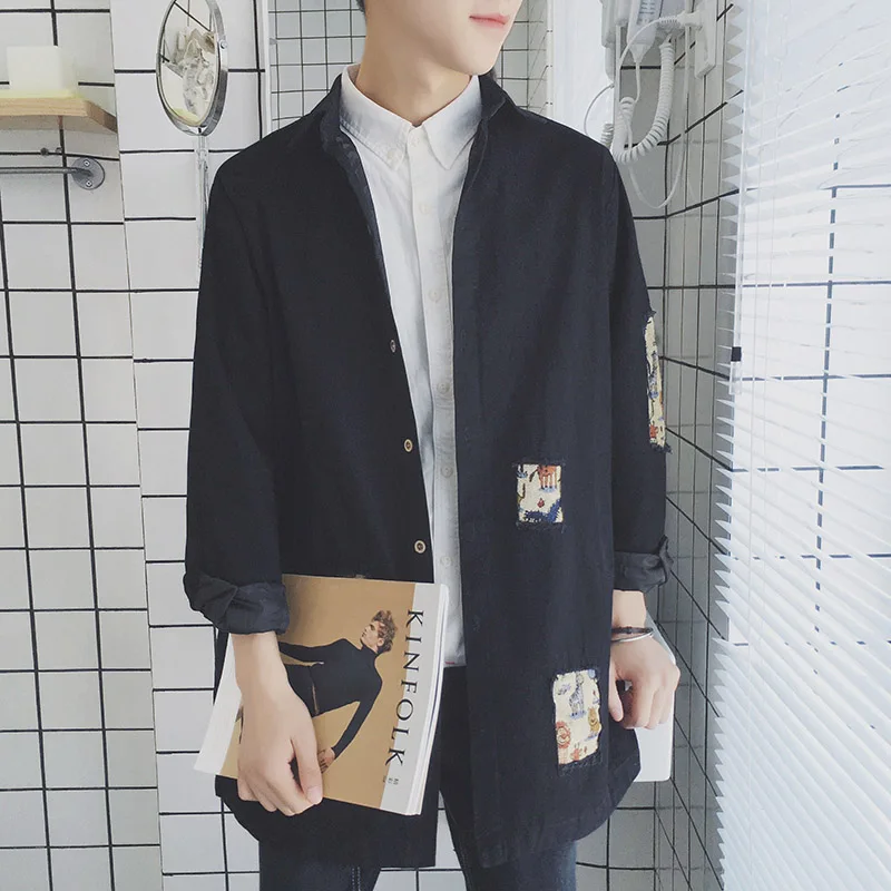2017 spring autumn fashion original man hole decals shirt, cultivate one's morality leisure trench coat blackgrey coat 2017 spring autumn fashion original man hole decals shirt, cultivate one's morality leisure trench coat blackgrey coat