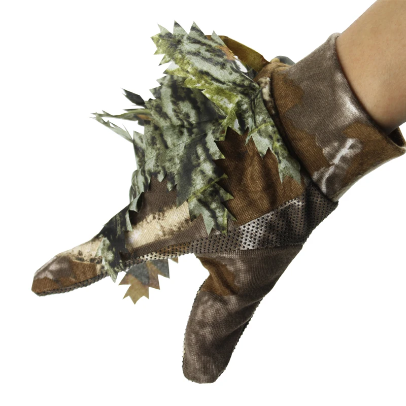 

1 Pair 3D Leaf Fishing Hunting Gloves Non-slip Bionic Camouflage Gloves Full Finger Skidproof Silicone Dots Hunter Gloves