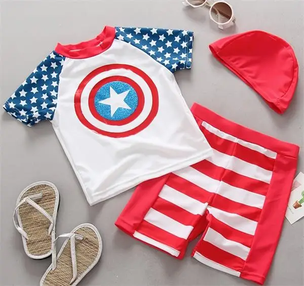 Europe Popular Red Kids Swimsuit Quality Boys Baby Swimwear Two pieces