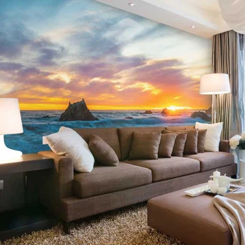 

Sunset beach livingroom background 3D Wallpaper Mural Photowall 3d papel de pared PW1500205415