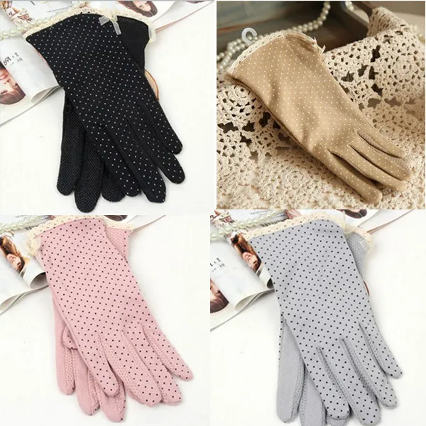 

1 Pai Summer Dot Bow Glove 2019 Thin Sun Protection Women's Driving Short Sunscreen Gloves Ladies Cotton 5 Colors Harajuku Black