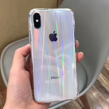 Funda transparente con gradiente de láser arcoíris para iPhone X, XS, Max, XR, 11, XR, 6S, 7, 8 Plus, 12, cubiertas acrílicas transparentes