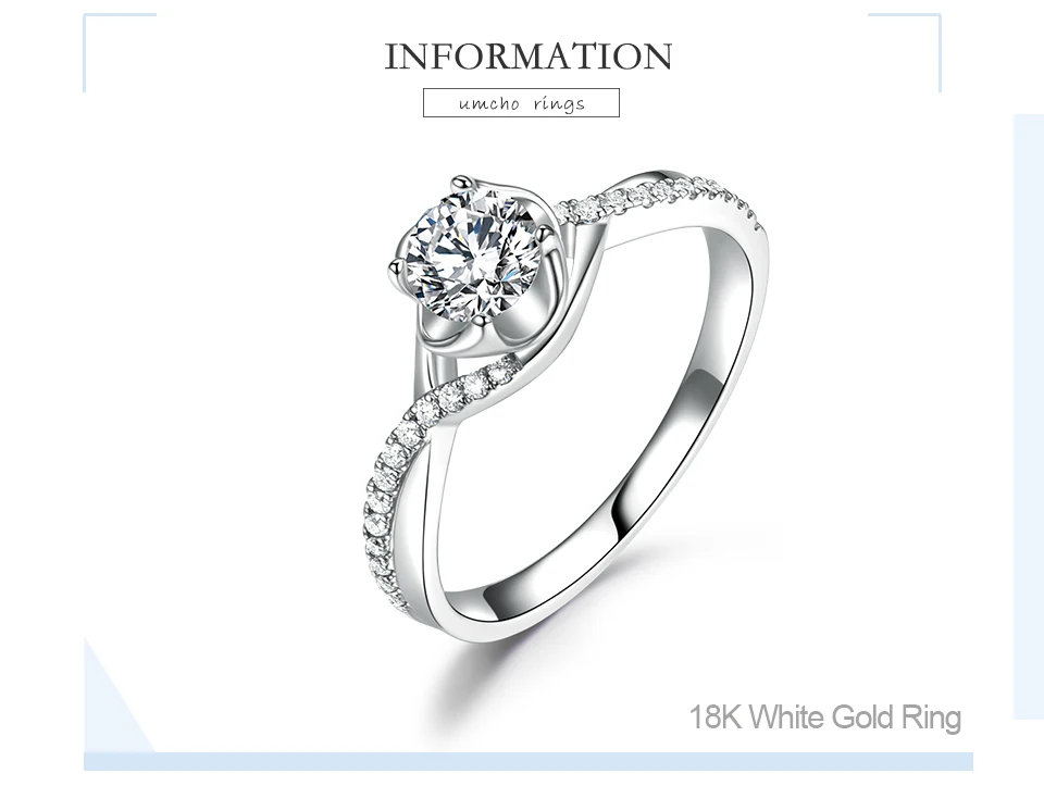 UMCHO Алмазный Муассанит Обручение кольца для Для женщин белое золото 18 карат свадебные юбилейный Свадебный вечерние, прекрасный подарок для нее