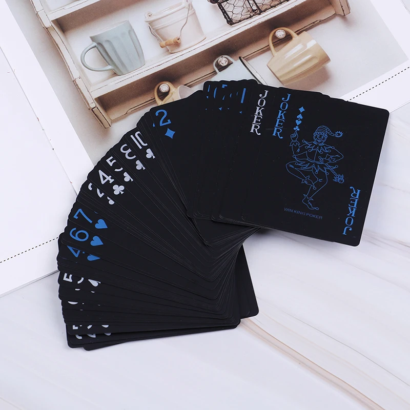 54pcs/Pack Pure Black Magic Box-packed Waterproof PVC Plastic Playing Cards Set Deck Poker Classic Magic Tricks Tool