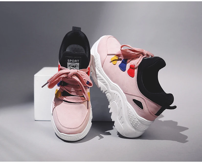 Women's Casual Shoes' Sneaker Dad Shoes Woman Sneakers Leather Black Lace-Up Flat Platform Sneakers Women Dad Shoes Big Size 8 (15)