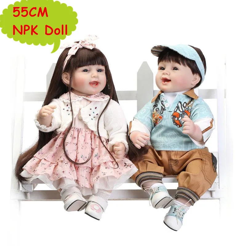 

22" Silicone Reborn Baby Dolls Lifelike Reborn Toddler Dolls Lovely Smiling Girls Toys As Best Playmate For Girls Kids Bonecas