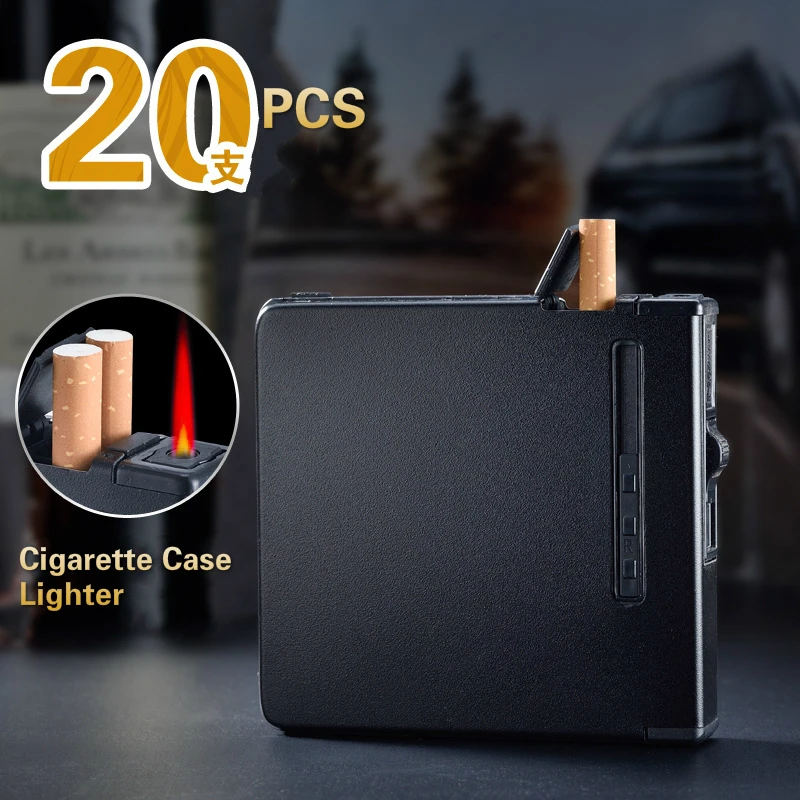 

Automatic Cigarette Case with Windproof Lighter 20PCS Cigarette Holder Case Waterproof Smoking Accessories
