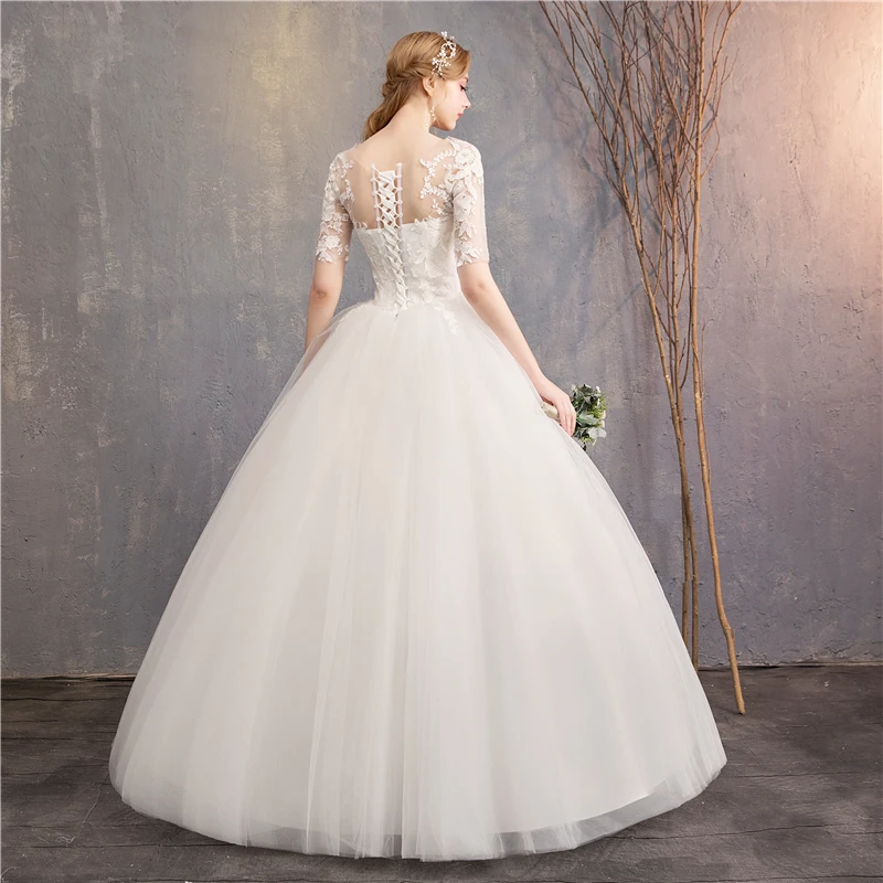 VLNUO NISA простое белое свадебное платье изящная вышивка аппликации круглый вырез невесты платье дешевого размера плюс элегантное Vestido De Noiva