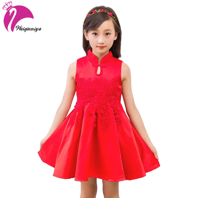 

Dresses For Girls Chinese Style Solid Vest Girls Summer Floral Dress Princess Lace Embroidery Kids Dresses For Girls