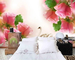 Image for Beibehang 3D Wallpaper Water Rose Rose Swan TV Bac 