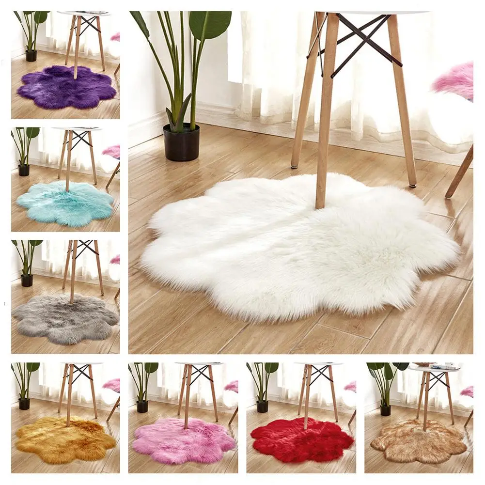 

None 45x45cm Plum Blossom Shape Faux Sheepskin Long Plush Carpet for Bedroom Tea Table Sofa