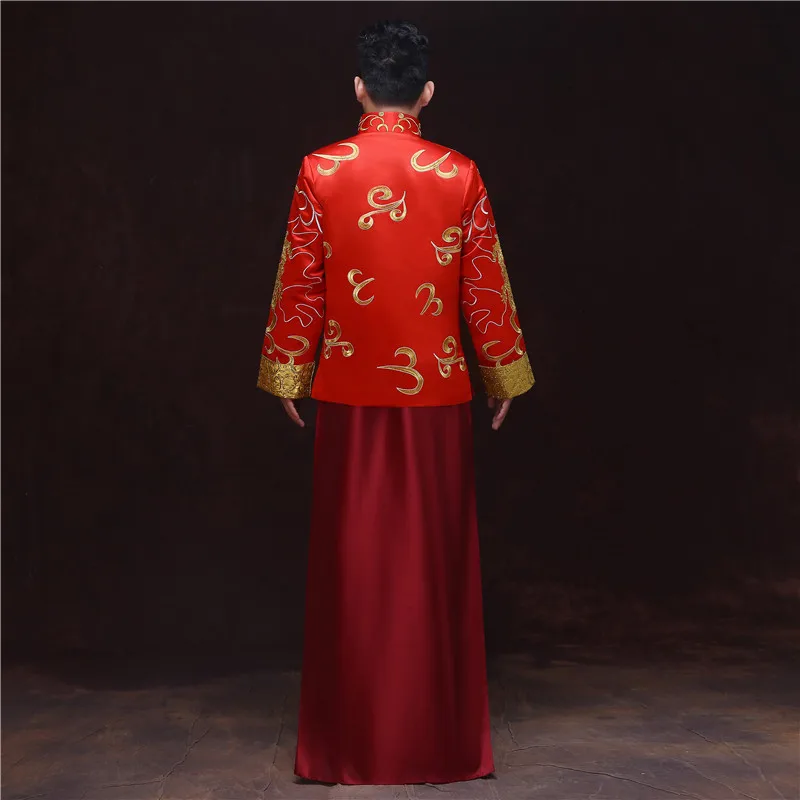Костюмы для жениха свадьбы тостов мужской красный cheongsam китайский стиль платье