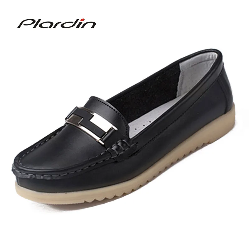 

plardin 2018 Genuine Leather Bowtie Women Ballet Flats Summer Casual Women's Shoes Woman Loafers Leather Retro Nurse Mom Shoes