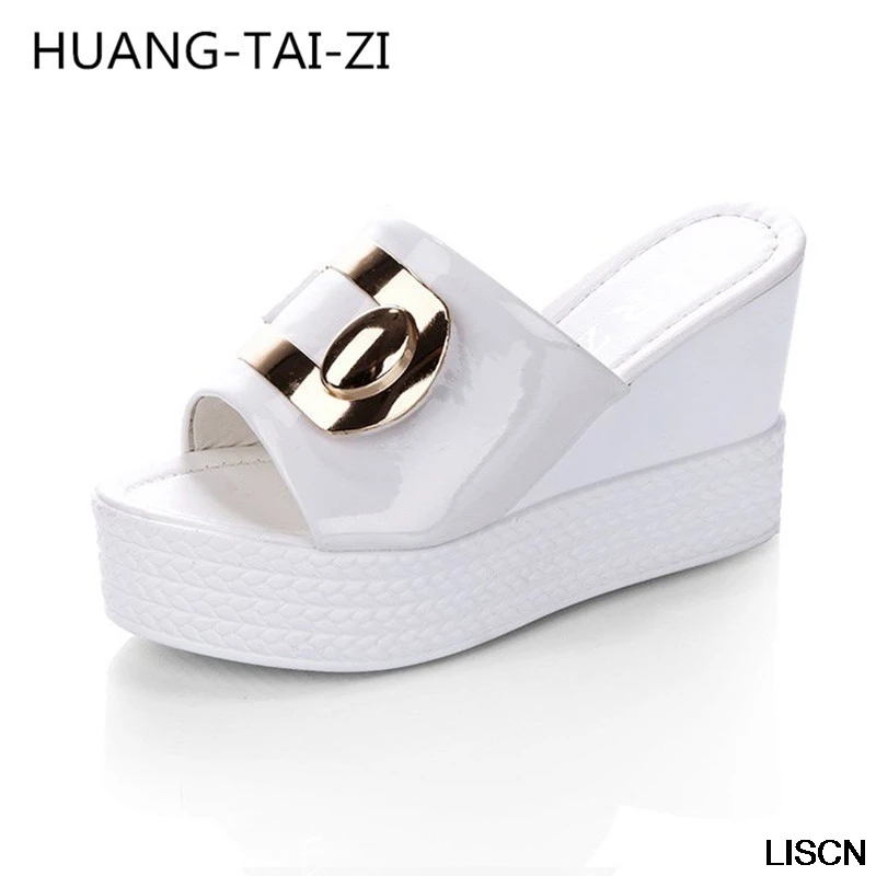 

2019 Summer New Arrived Beach Sandalias Sexy Platform Wedges Sandals Women Fashion High Heels Female Slippers Black White Green