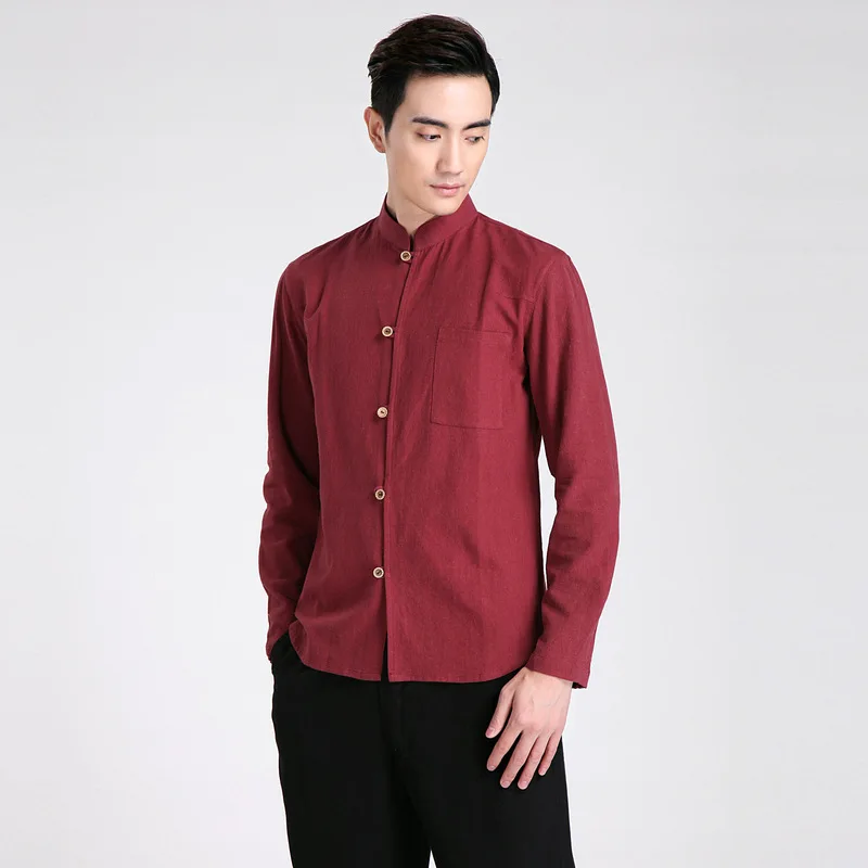 Mandarin Collar Solid Linen 