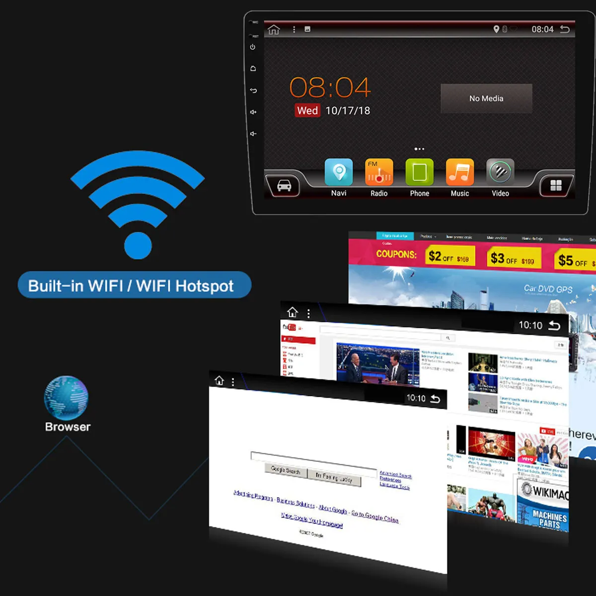 9'' Android 9.0 PX6 8 core 2Din Car MP5 Player 4+32G Radio Video GPS bluetooth Mirror Link Car Mult