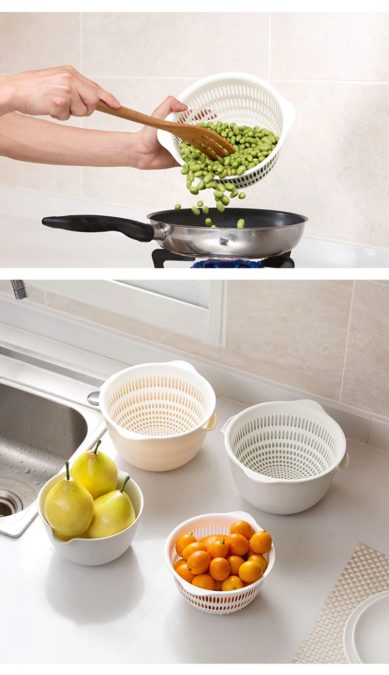 LIYIMENG Multifunctional Washing Double Layer Drain Basket Vegetables Fruit Storage Organizer B8