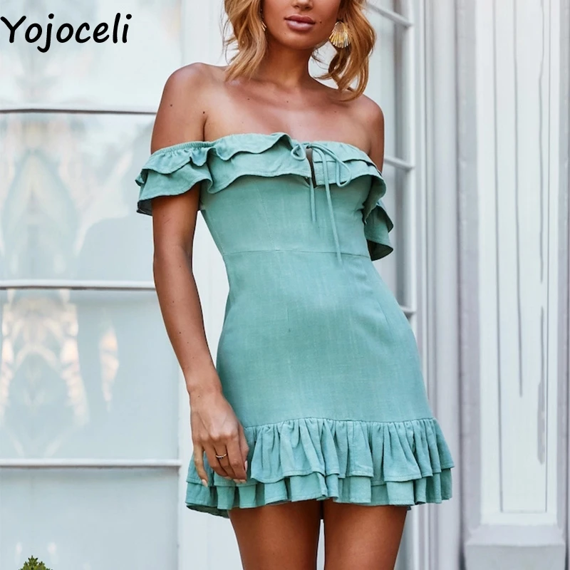 Yojoceli элегантное плиссированное платье с открытыми плечами женское летнее