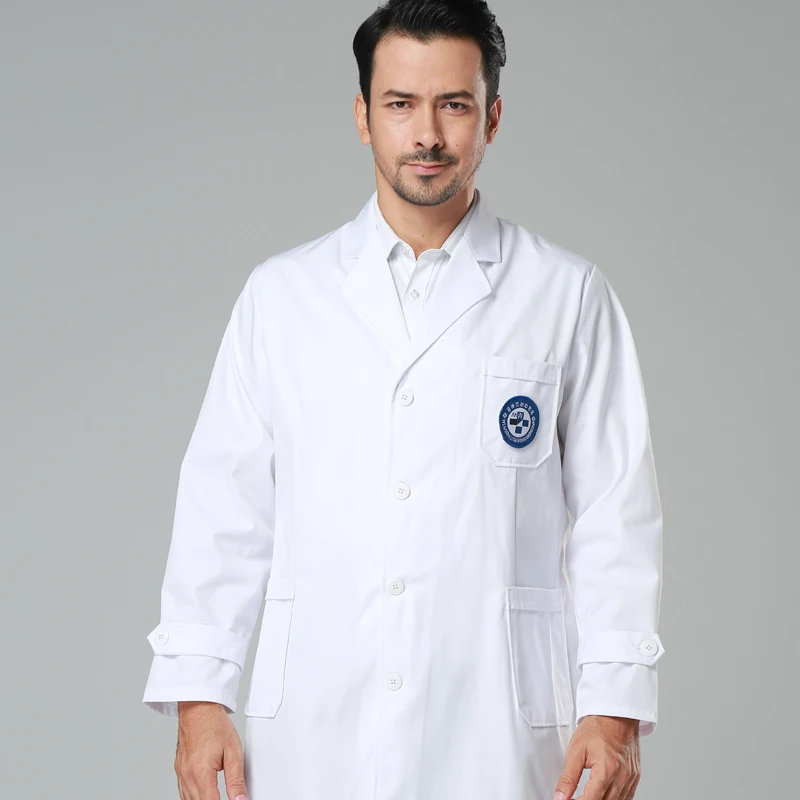 Новое поступление Больничная клиника белая медицинская одежда для человека с длинными рукавами медицинская форма лабораторное пальто - Цвет: male white long slee
