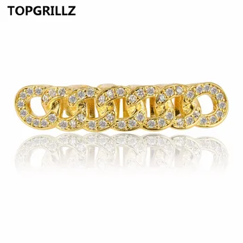 

TOPGRILLZ Cuban Link Grillz Pure HQ Gold Color Plated Hip Hop Bottom Teeth Grills Flooded with CZ Stones Tooth Grill For Gift