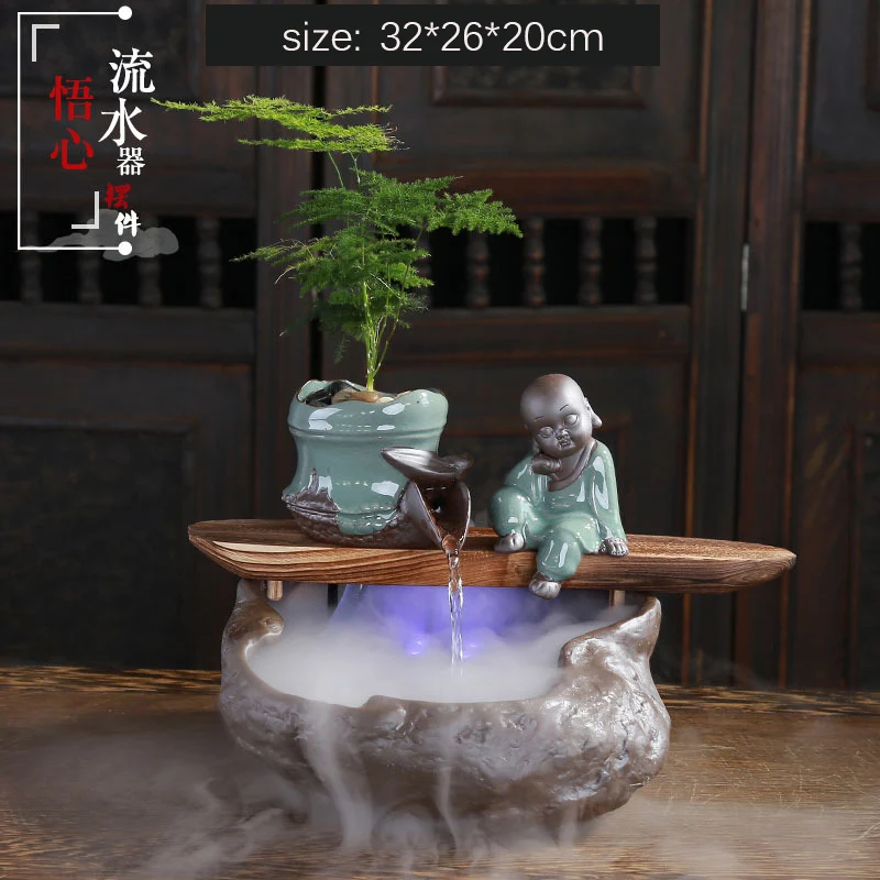 

Running Water Fountain Hand Painted Buddha Statue Poet Living Room Office Atomization Ceramic Humidifier Home Decoration Crafts
