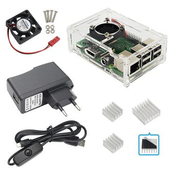 

For Raspberry Pi 3 Acrylic Case Box + Power Supply Adapter Charger + Cooling Fan + Heat Sink for Raspberry Pi 3 Model B 3B Plus