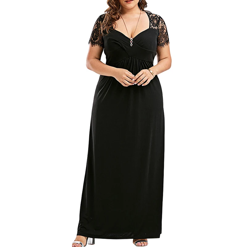 

Wipalo Women Elegant Plus Size 5XL Lace Maxi Dress Short Sleeve Solid Party Dress Robe Femme Ladies Summer Casual Vestidos 2019