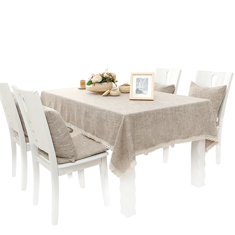 Faux Linen Cloth Solid Color Lace Tablecloth For Wedding Party Home