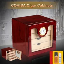 Excellent Quality High Glossy Piano Finish Wooden Cuban Cigar Cabinet Humidor Storage Box W/ 4 Drawers/Hygrometer Humidifier