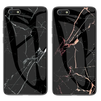 

30pcs/lot For Huawei Y7 Prime 2019 Soft Side Marble Grain Tempered Glass Protective Back Case For Huawei Y5 2018 Y5 Prime 2018