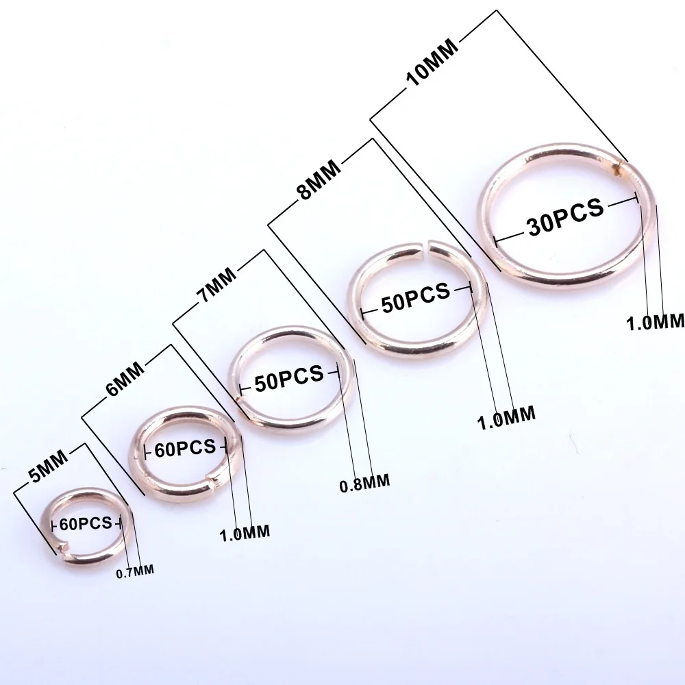 OlingArt открытый прыжок кольцо 5 мм/6 мм/7 мм/8 мм/10 мм смешанный размер 250 шт./лот Петля из розового золота DIY разъем для изготовления ювелирных изделий
