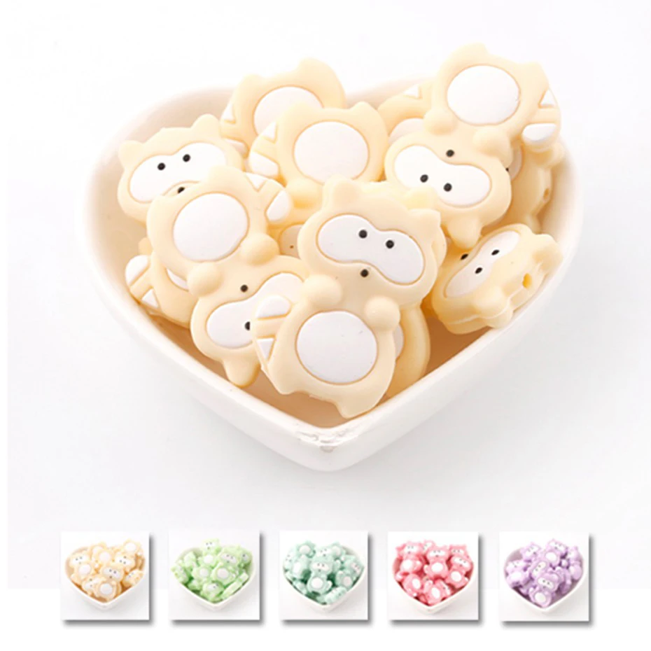 

Bite Bites Cartoon Animal Raccoon Baby Silicone Teethers Teething Toys DIY Teething Beads 3PCS Food Grade Care Baby Teether