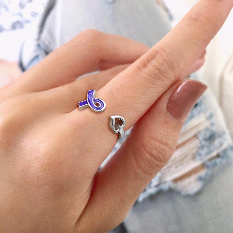 Silver Opening Ring Ribbon Heart shape Hollow Care Alzheimer's disease ring Exquisite fashion girl jewelry gifts | Украшения и