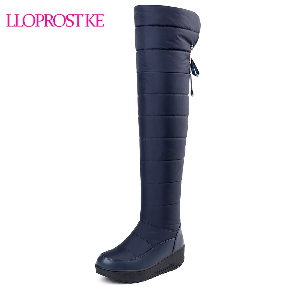 

Lloprost ke 2019 New warm snow boots women soft pu leather winter boots ladies over the knee boots female thigh high boot D548