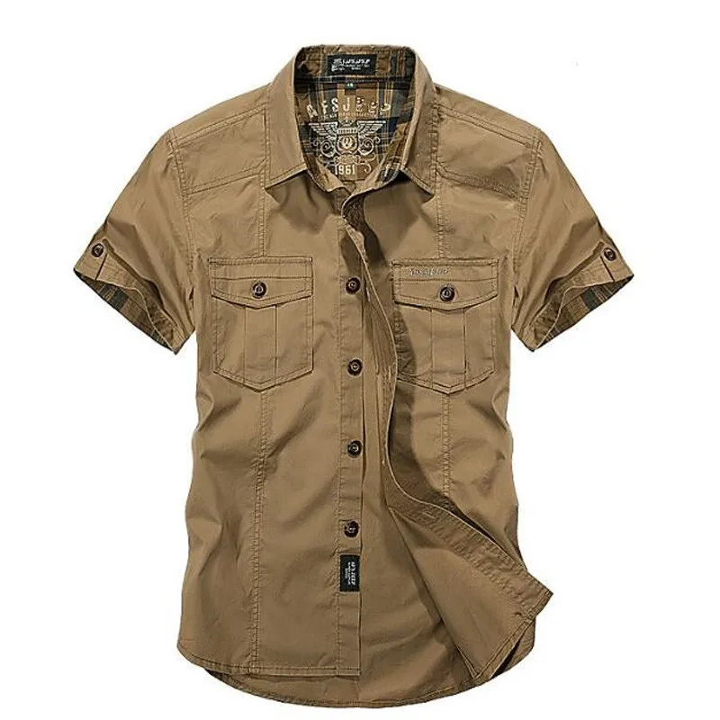 Militar dos Homens Novos do Verão Camisas de Algodão Camisa do Exército Afs Zdjp 2018 Homens Sólida Mangas Curtas Respirável Chemise Homme Solto