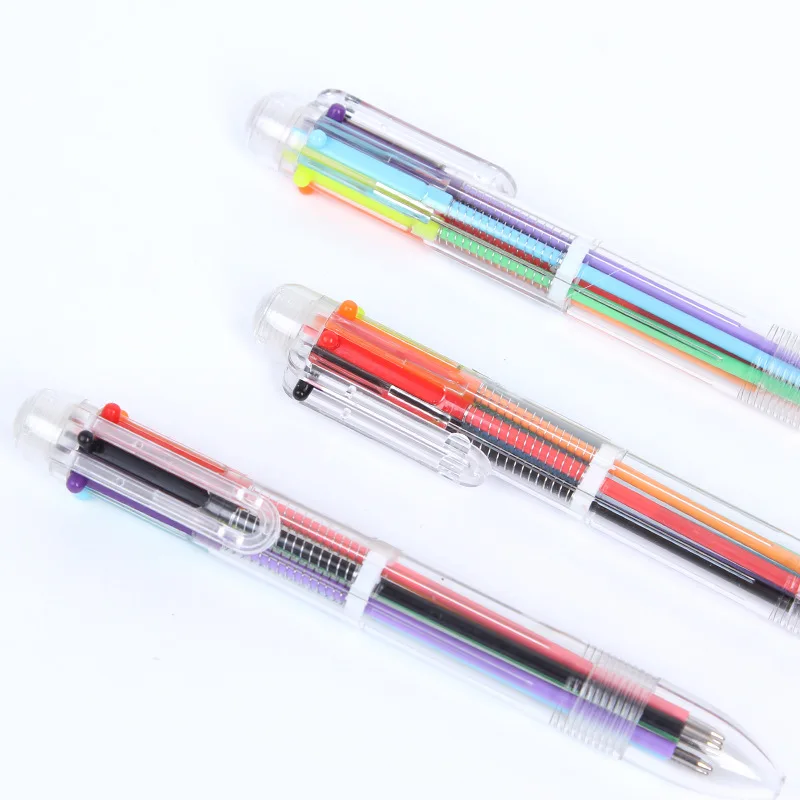 

1 PCS 6 Color in 1 Transparent Plastic Ballpoint Pens Candy Colors Ballpen Office Stationery Writing Supplies Gift for Kids