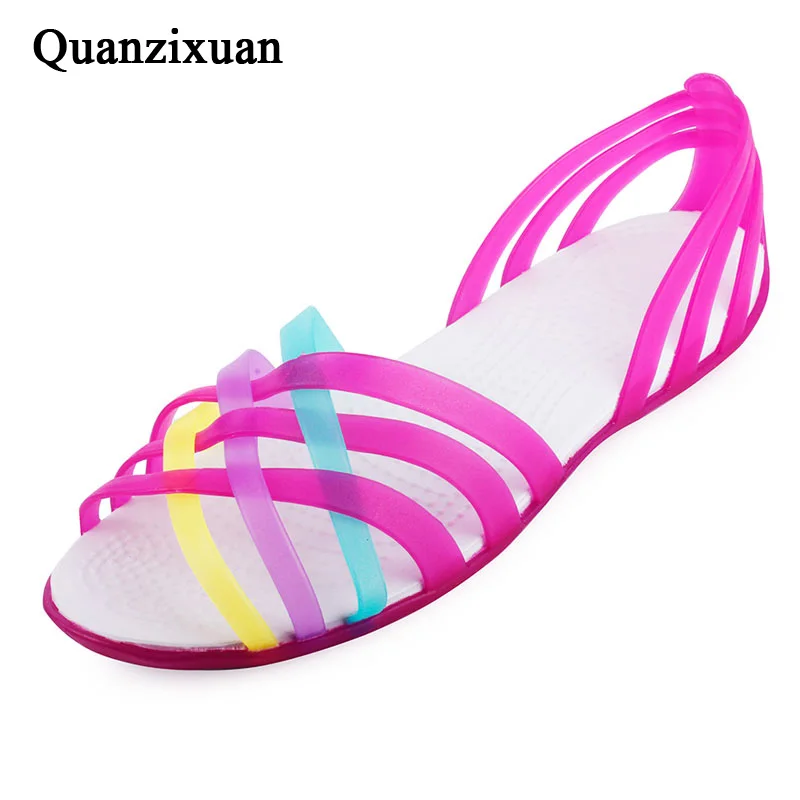 

Women Sandals 2018 Summer Candy Colors Women Shoes Peep Toe Beach Shoes Rainbow Jelly Shoes Woman Flats