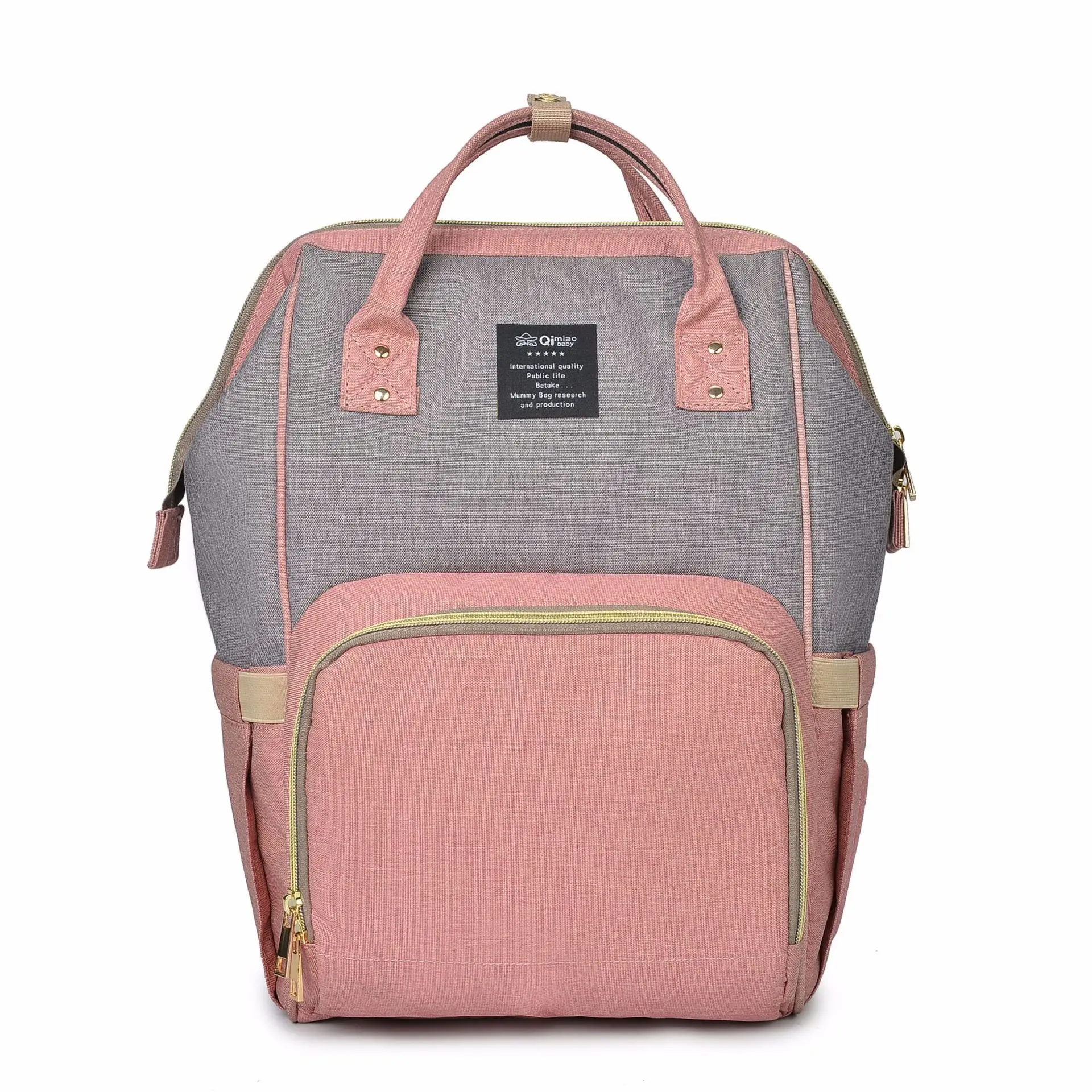 Рюкзак для подгузников, многофункциональная модная сумка для беременных женщин, водонепроницаемая сумка в полоску с принтом для путешествий, розничная - Цвет: Pink and gray