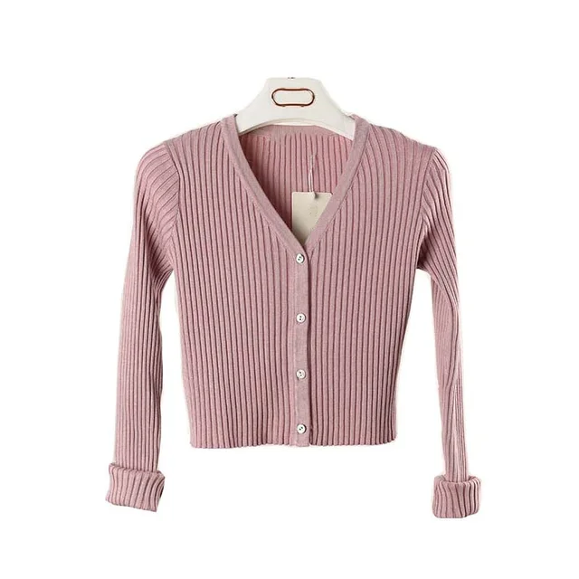 2018 Women Slim V Neck Knitted Cardigan Long Sleeve Cropped Cardigan Sweaters Ladies Solid Women Short