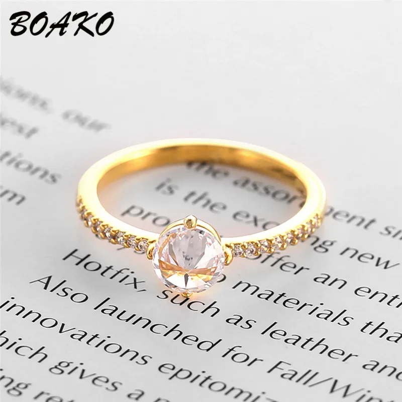 

BOAKO Women Gold Ring For Bride Engagement Wedding Rings Big Crystal Ring Ladies Girls Dainty Finger Jewelry bague femme anillos