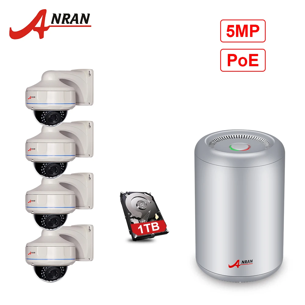 

ANRAN 4CH H.265 NVR 5.0MP POE 1920P CCTV System 30IR Day Night Vision Vandal-proof Dome Camera Security Kit With 1TB HDD