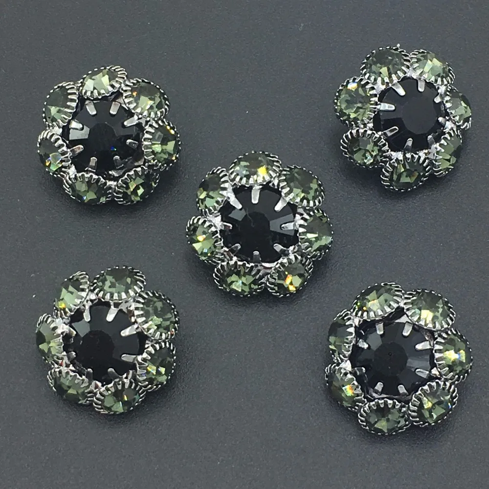 Round Rhinestone Shank Button Diy Metal Black For Women Sewing Garment Clothing Botones