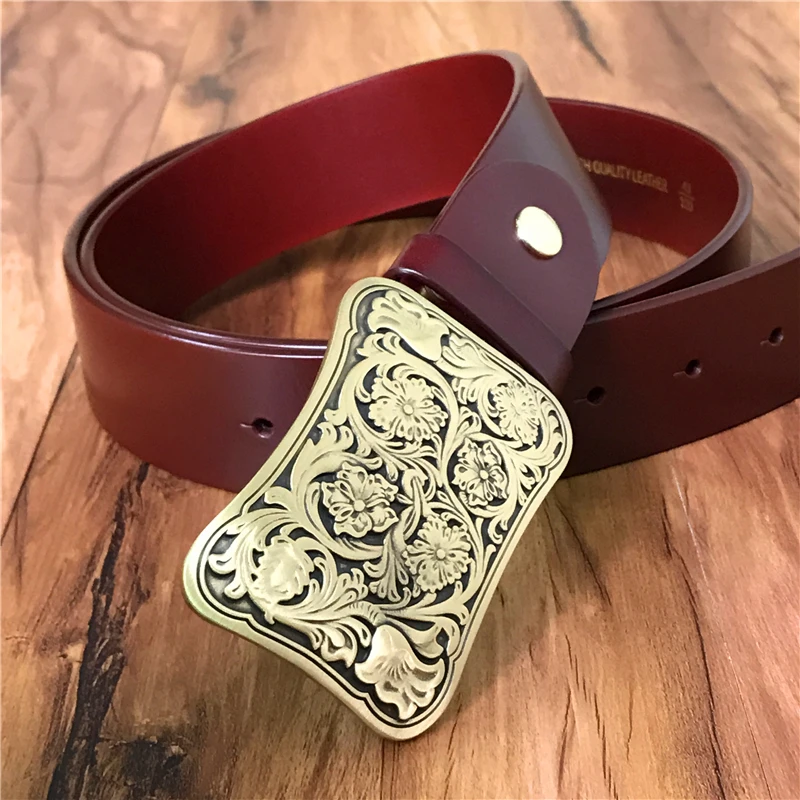 

Luxury Vintage Brass Belt Buckle Men Leather Belt Cinturon Mujer Belts For Men Ceinture Homme Riem Waist Belt Male Strap MBT0412