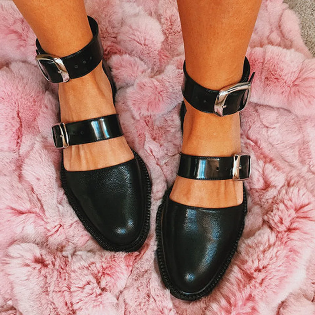 

zapatos mujer 2019 platform sandals shoes Retro Womens Pumps Low-Heeled Buckle Strap Beach Casual Single Shoe Roman Sandal #4gh